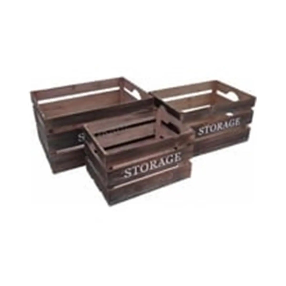 Cheungs FP-3508-3FM Multi-Size Solid Wood Rattan Crate Boxes (Set of 3) with Farmers Market Label - Home Storage Organiser Bins, 10.25x13x19 in