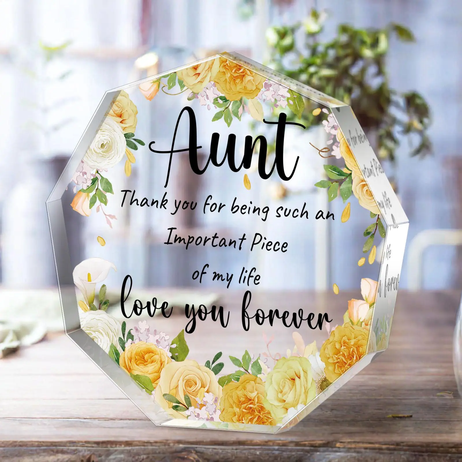 Flower Pattern Acrylic Plaque, Creative Plaque Emotional Connection Birthday Gifts for Aunt, Festive Home Decoration Ornaments, Acrylic Photo Plaque