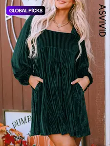 Women's Plain Bishop Sleeve Tie Back Square Neck Dress, Elegant Long Sleeve A Line Short Dress for Party Holiday Wedding Guest, Ladies Clothes for Winter