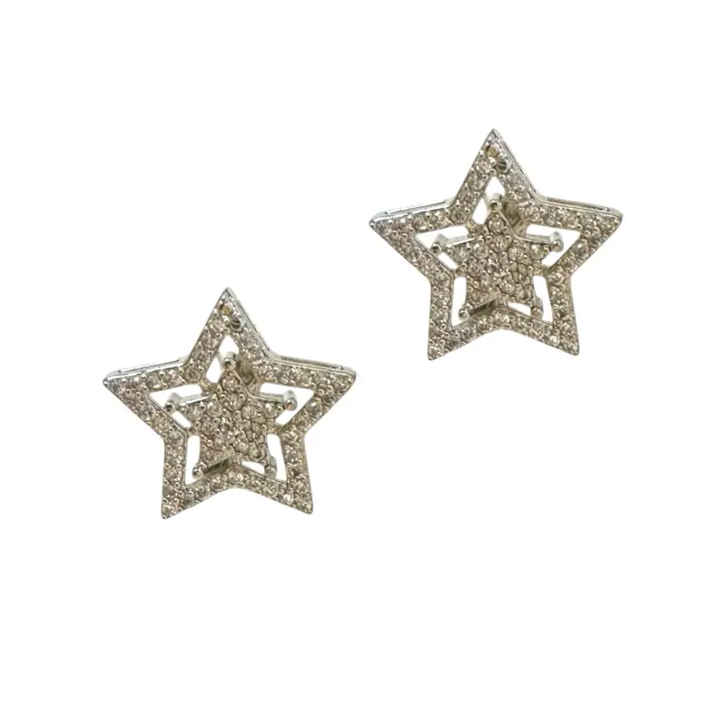 CZ Star Stud Earrings for Men Women Streetwear Punk Hip Hop Unisex Sparkling Star Design