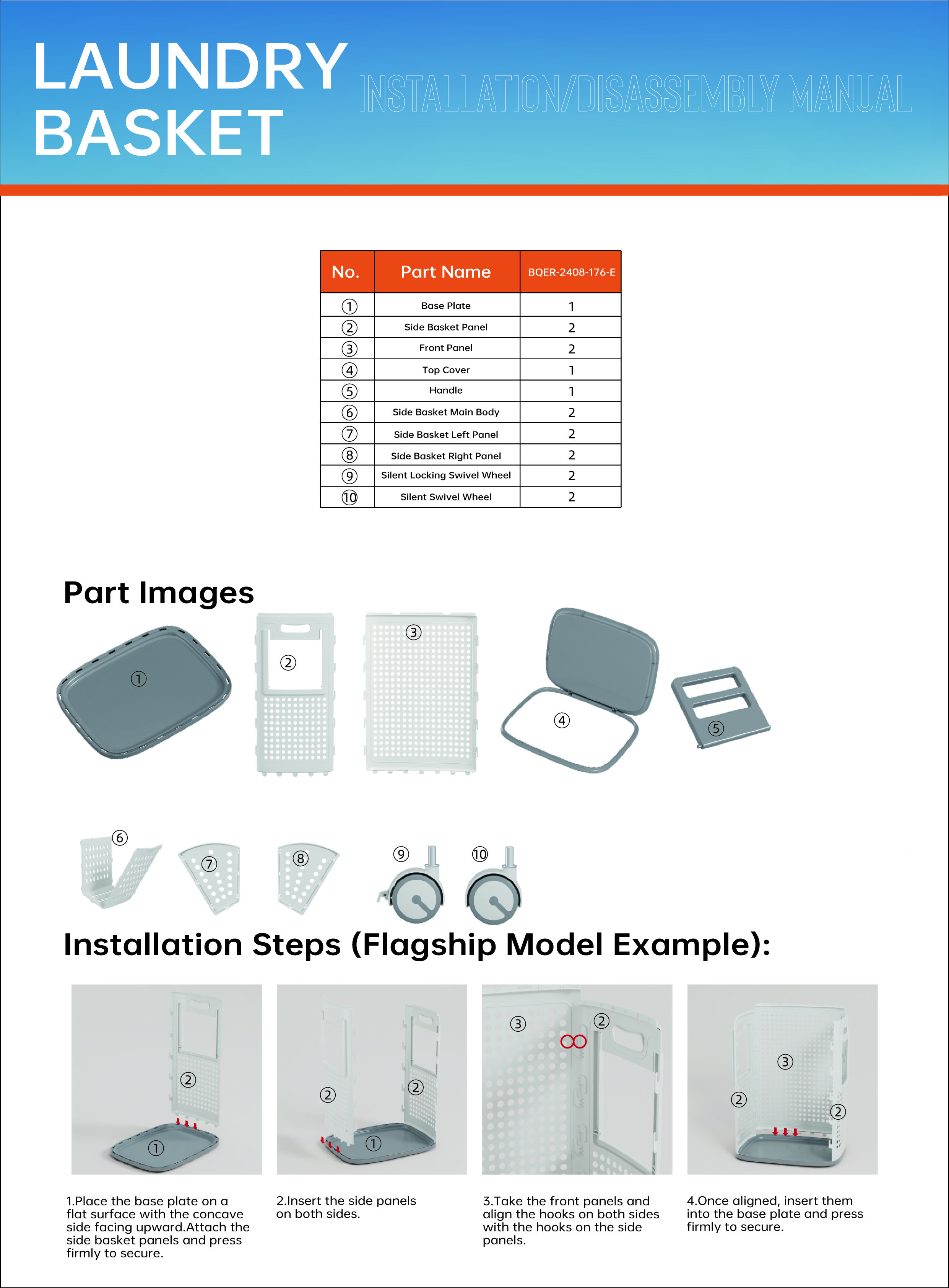 UFORU Laundry Basket with Wheels, White & Gray, Ventilated & Odor-Resistant, Portable Rolling Storage with Lid, Size Details in SKU Images, Assembly Guide in Main Image & Description