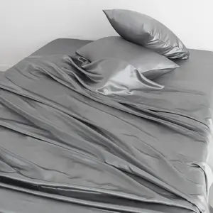 Cooling Satin 24" Deep Pocket 4PCs Sheet Set for Air Mattress Thick Mattress Topper, Luxurious Silky Soft Bedding Set (1 Fitted Sheet + 1 Flat Sheet + 2 Pillowcases), Solid Grey, Bedroom Accessories #TiktokshopStockUp