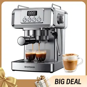SHARDOR Espresso Machine - 20-Bar 1350W Stainless Steel Model with Milk Frother Steam Wand, Steam Control, Double Shots, Fast Brewing, Temperature Display, 60 Oz Large Tank, Manual Latte & Cappuccino Maker for Home, Coffee Lover Gift