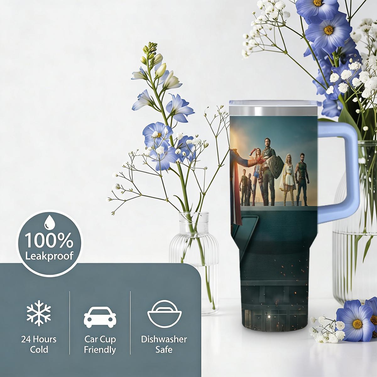 30 oz The Boys "The Seven" Series Insulated Tumbler, Ultimate Anti-Hero Travel Mug with Superhero Graphic, Comfort Handle & Straw, Perfect Gift for Sci-Fi Series Fans, Season 5 Celebration Edition