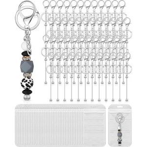 96 count Beadable Keychains Bars, DIY Keychains Bars for Beads Including 48 Beadable Keychain Bars 48 Resealable Pouch ()