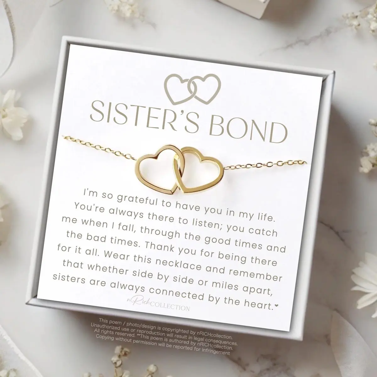 Sister Necklace Personalized Custom Name Two Heart Linked Necklace Gift for Sister Meaningful Jewelry Christmas Birthday Move Away Sister