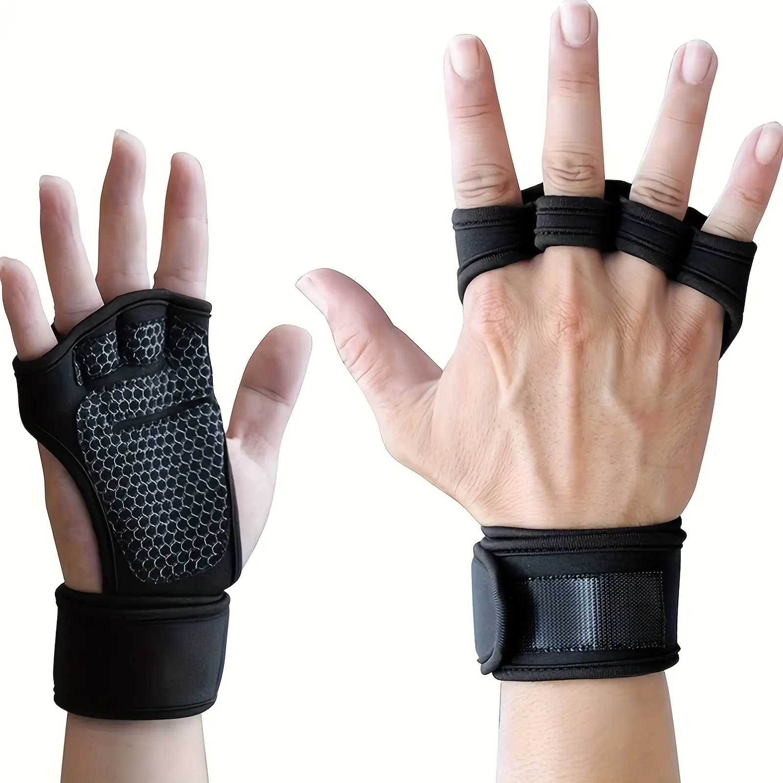 Weight Lifting Training Gloves, 1 Pair Durable Anti-slip Strength Training Weight Lifting Straps Gloves, Wrist Strap Adjustable, Sports Gloves for Grip Men & Women, Gym Protection Accessories & Adjustable Strap & Workout & Dealsforyoudays