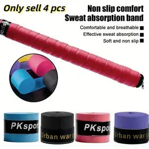 4 Piece Anti-Slip Sweat Absorbent PU Fabric Tennis Racket Grip Tape, Universal Replacement Handle Wrap for Tennis Badminton Fishing Rods