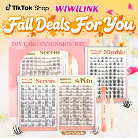 WiWiLINK Serein Nimble Nature Lash Clusters Kit, Ultra-Thin Transparent Bands, C/D Curl Cosmetic Eyelash Extensions, DIY Anime Lashes for Beginner Adults Makeup