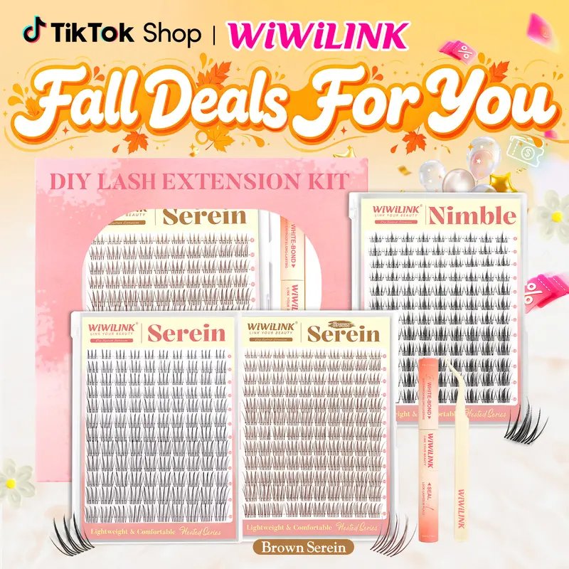 WiWiLINK Serein Nimble Nature Lash Clusters Kit, Ultra-Thin Transparent Bands, C/D Curl Cosmetic Eyelash Extensions, DIY Anime Lashes for Beginner Adults Makeup