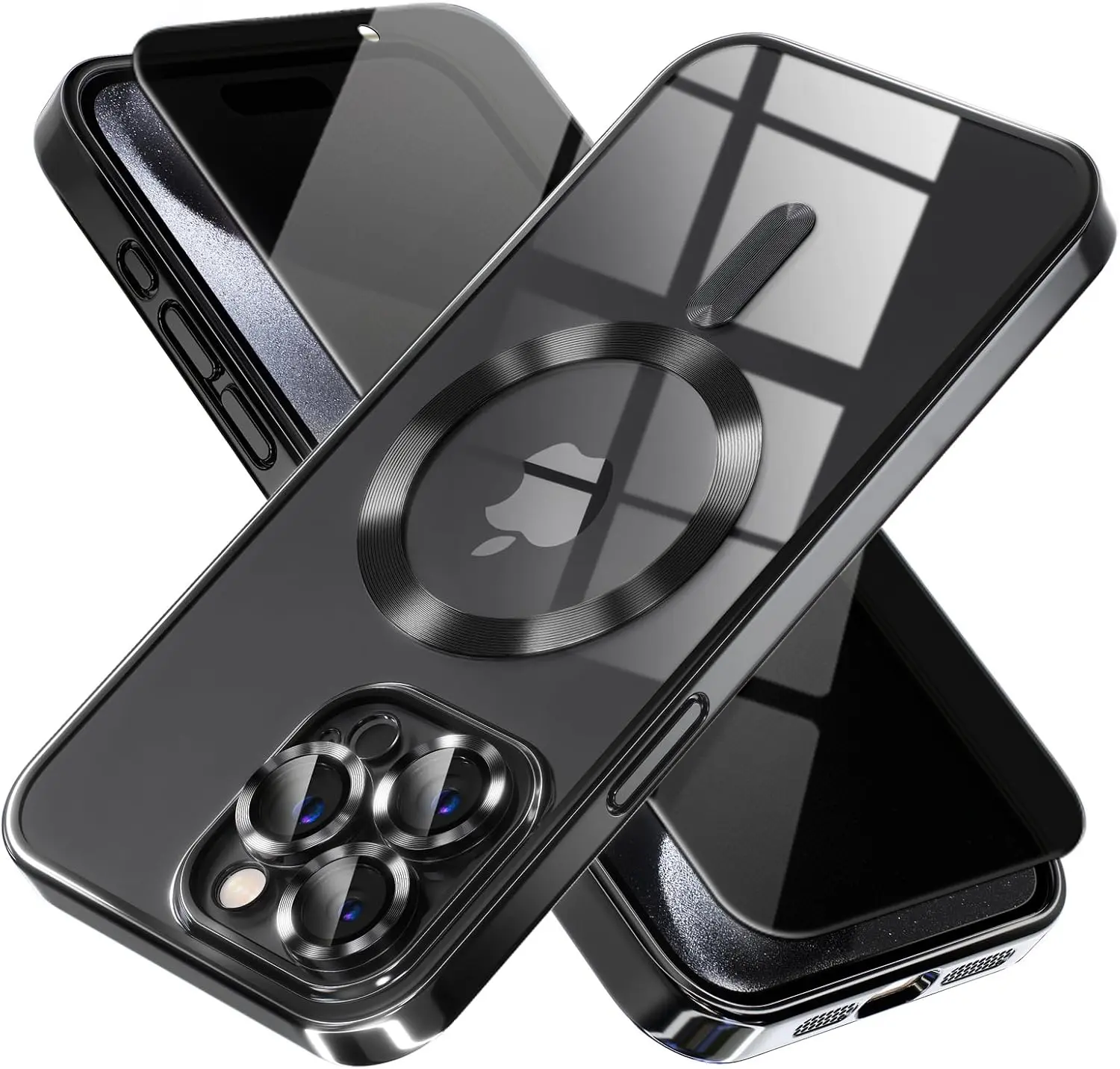 Magnetic for iPhone 15 Pro Case with Privacy Screen Protector & Full Camera Cover,[Non-Yellowing] Shockproof Clear Soft Phone Case Compatible with MagSafe Women Girls for iPhone 15 Pro,Black