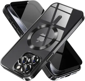 Magnetic for iPhone 15 Pro Case with Privacy Screen Protector & Full Camera Cover,[Non-Yellowing] Shockproof Clear Phone Case Compatible with MagSafe Women Girls for iPhone 15 Pro,Black