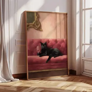 Cat with Wine Poster, Trendy Cat Wall Art, Whimsical Cocktail Art, Quirky Cocktail Poster, Bar Cart Decor, Cat Poster, Cat Lover Wall Décor