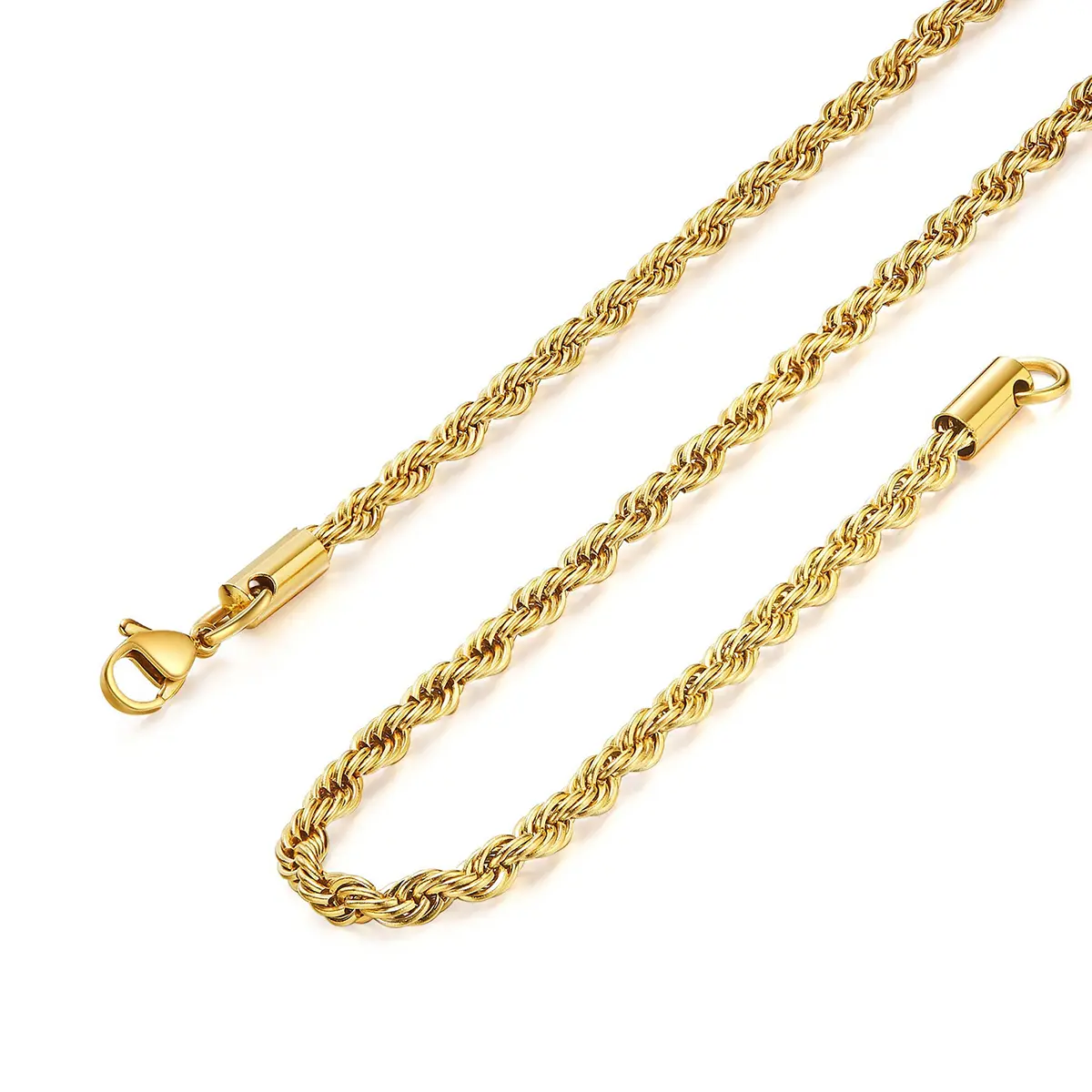 2mm Gold Rope Chain for Women and Men, 18k Gold Plated Rope Necklace for Men