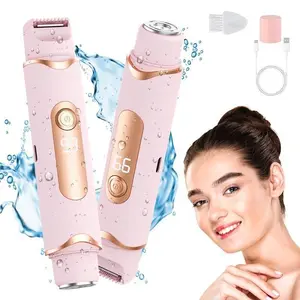 Women's 2-in-1 Wireless Electric Shaver & Bikini Trimmer Wet and Dry Hair Removal Knife for Face, Lip, Chin, Underarm, Leg and Full Body Hair Treatment Wireless Shaving Equipment