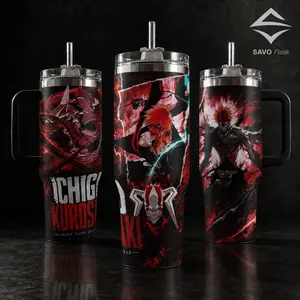 Bleach Ichigo Kurosaki Vasto Lorde Anime Tumbler with Handle Straw 20oz 40oz Insulated Stainless Steel Travel Mug Coffee Cup, Cool Aesthetic Birthday Xmas Gift for Manga Anime Fans Men