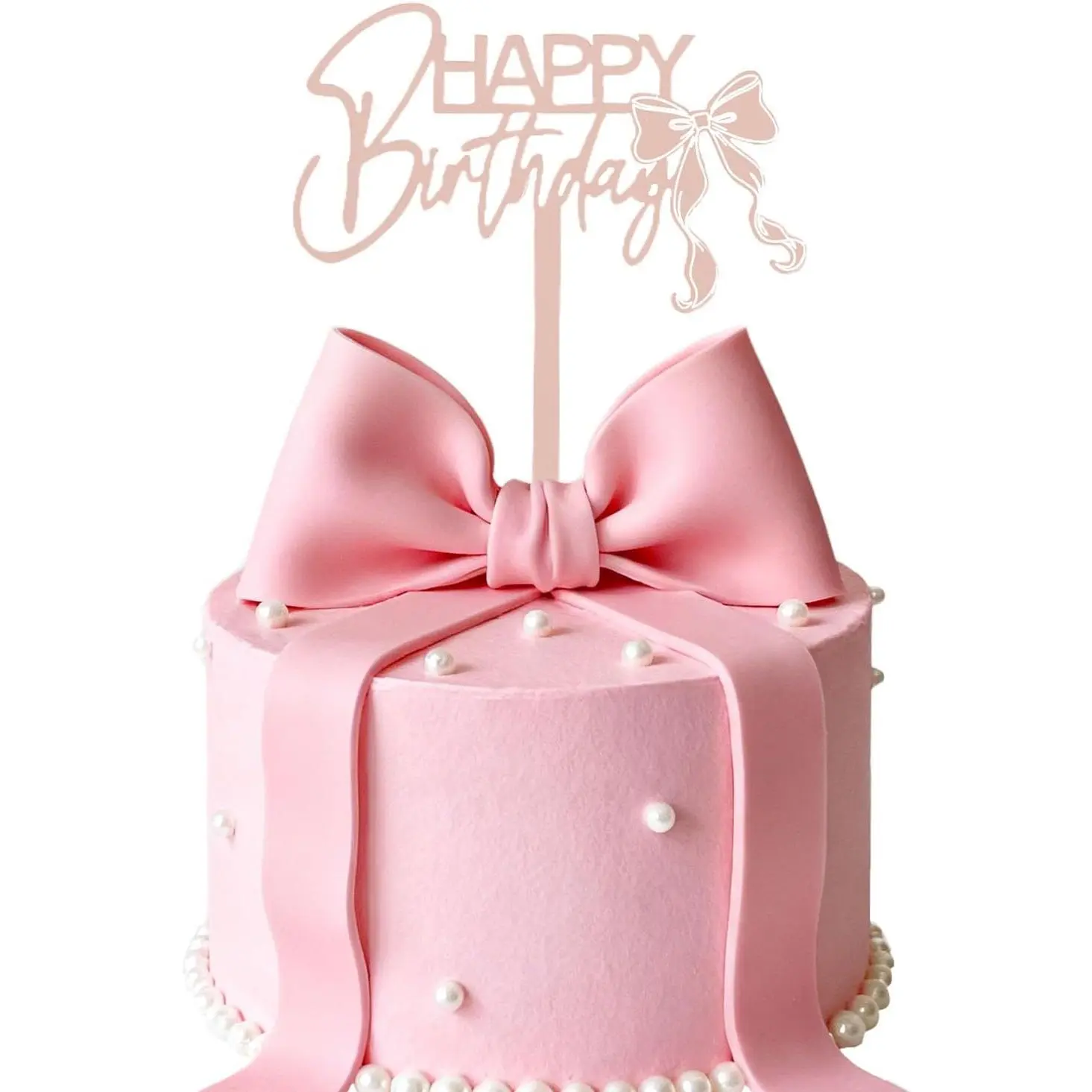 Rose Gold Bow Happy Birthday Cake Topper Bow Themed Decoration Sign For Birthday Party Decorations Supplies