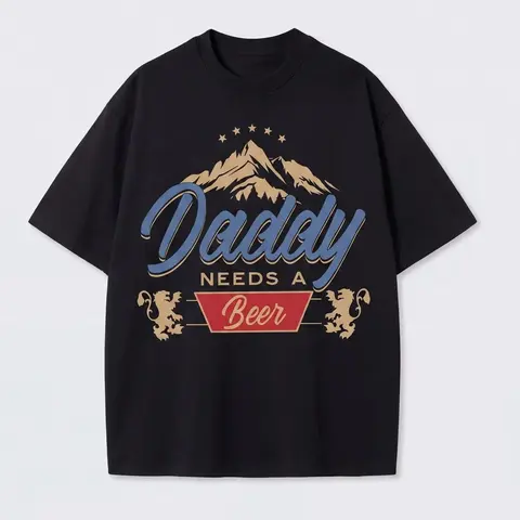 Daddy Needs A Beer Vintage 100%cotton T-Shirt | 180G Heavyweight Cotton | Oversized Boxy Fit Retro Streetwear Casual Crewneck Menswear Tops