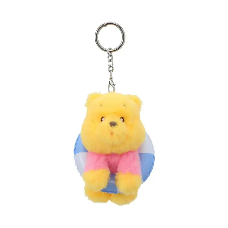 Disney Winnie the Pooh Summer Collection Unisex Fleece Squishy Sensory Fidget Keychain Multipack - Irregular Cute Pooh (Swim Ring), Piglet (Beach Towel) Bag Charm, Stress Relief Soft Stuffed Accessory for Backpacks, Purses, Disney Collectors Gift, Squishy