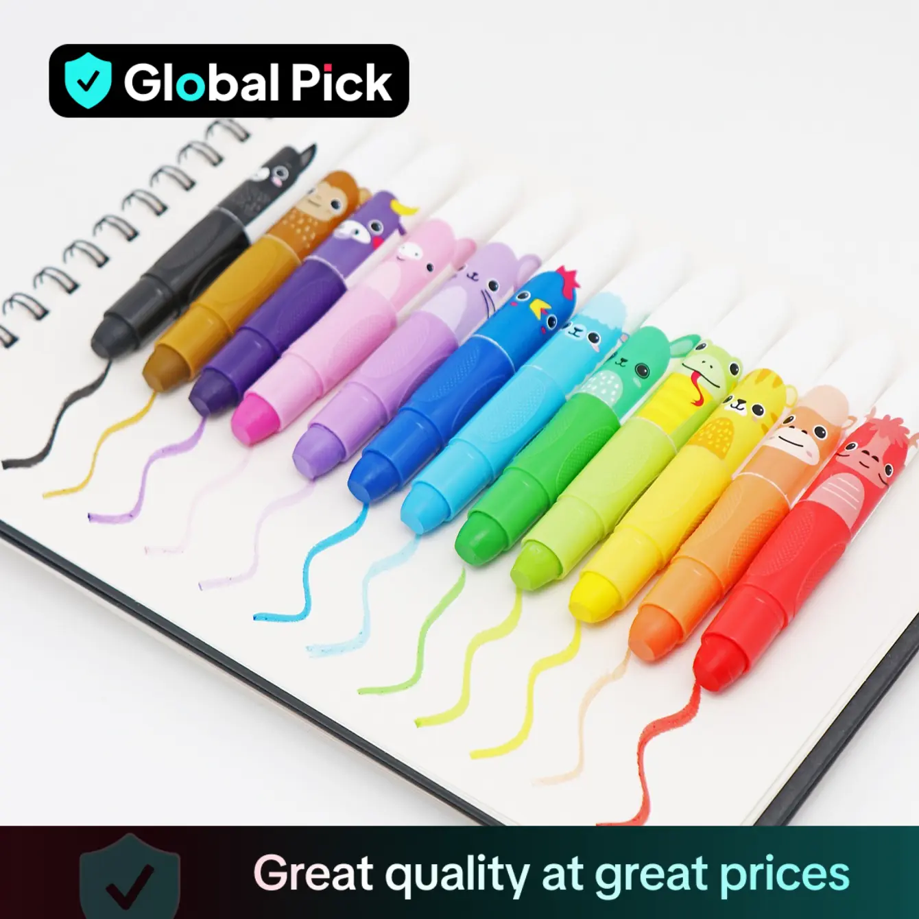 Cute Jumbo Crayons, 12pcs 12 Colors Non Toxic Twistable Crayons with Clear Bag, Washable Silky Crayons for Coloring Painting School Home Office