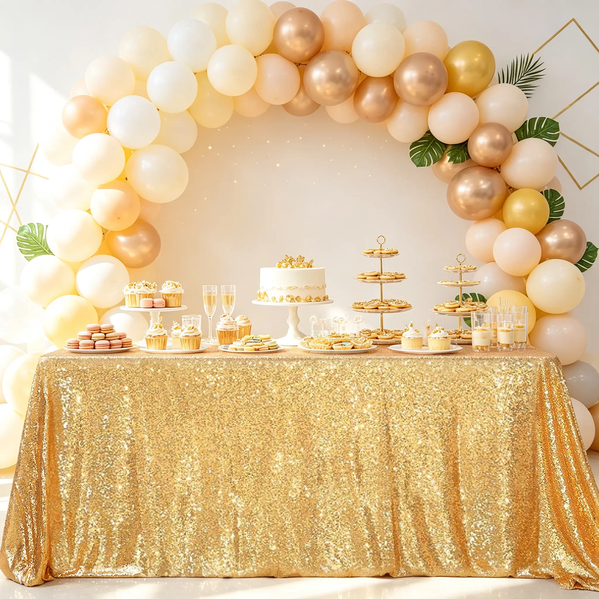 1 Pcs Gold Sequin Tablecloth - Sparkly Glitter Table Cover (Rectangle & Round) for Wedding, Birthday Party, Baby Shower & Elegant Event Decor
