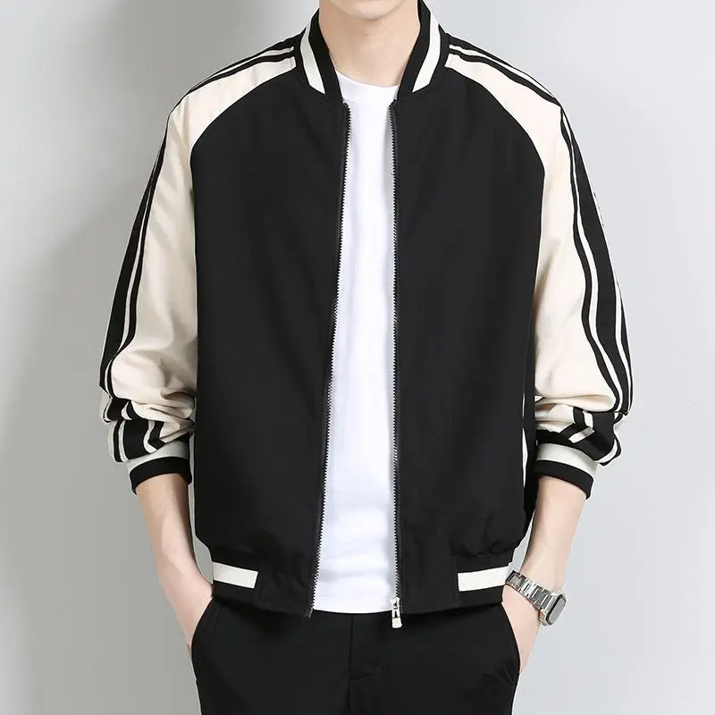 Men's Spring Jacket 2025 Korean Style Stand Collar Jacket Men's Trendy Patchwork Casual Baseball Jacket Youth Stylish Top