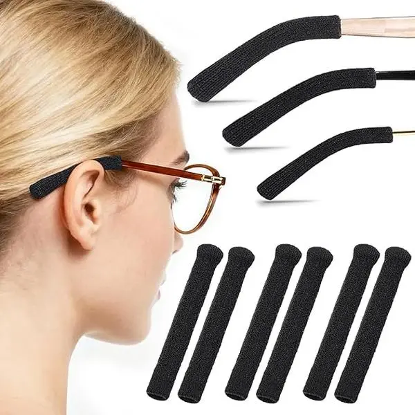 Upgraded Glasses Temple Sleeves, Soft Knitted Cotton Non-Slip Plush Elastic Ear Cushions, 3 Pairs, Relieves Ear Soreness, Provides All-Day Comfort for Most Eyeglasses, Everyday, Unisex, Breathable, Elastic Eyeglass Ear Grips