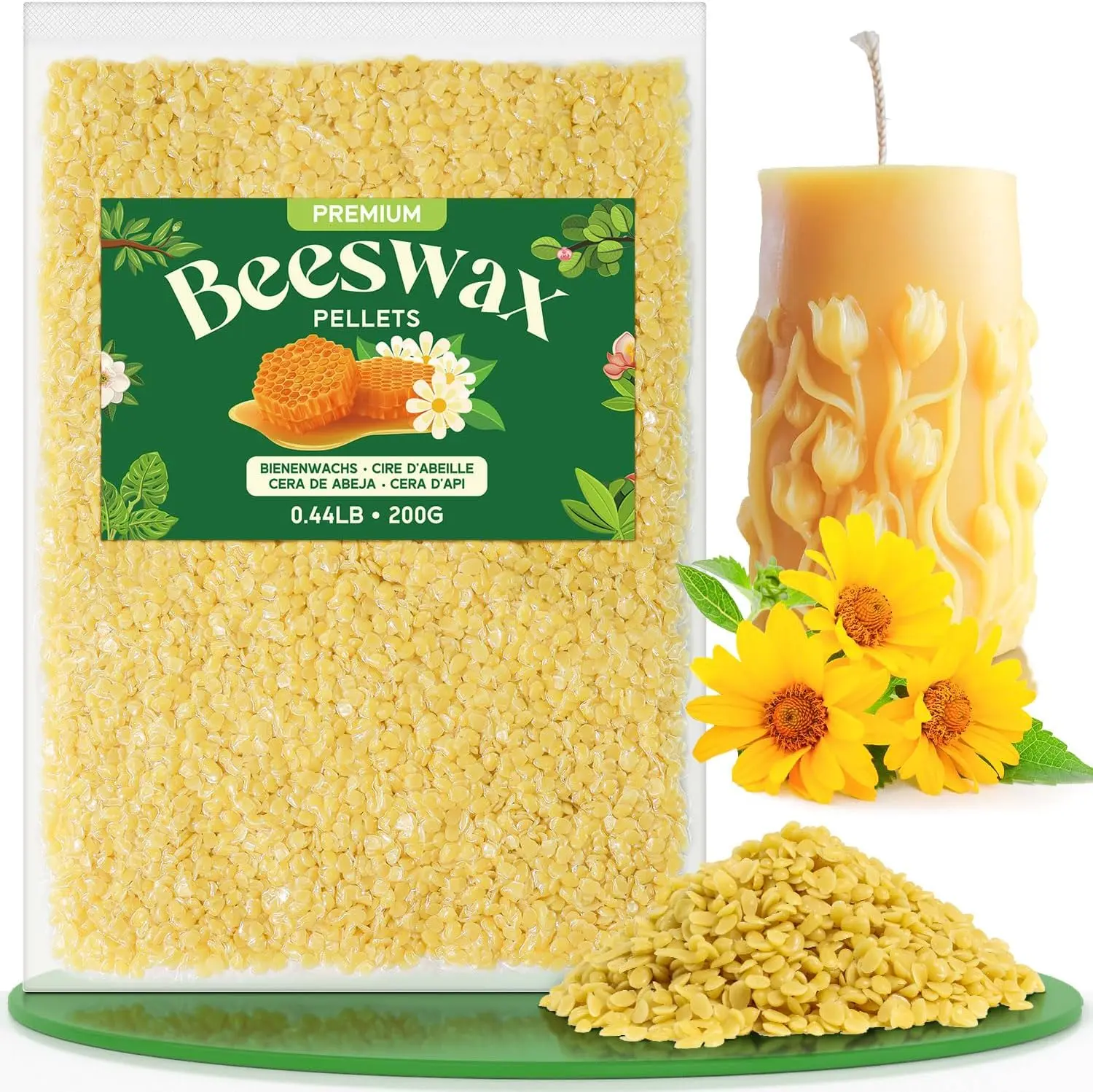 Beeswax Pellets 1LB/5LB/20LB, Pure &  Yellow Beeswax for Candle Making, DIY  Care, Lip Balm, Soap, Lotion,  &  Polishing  1LB
