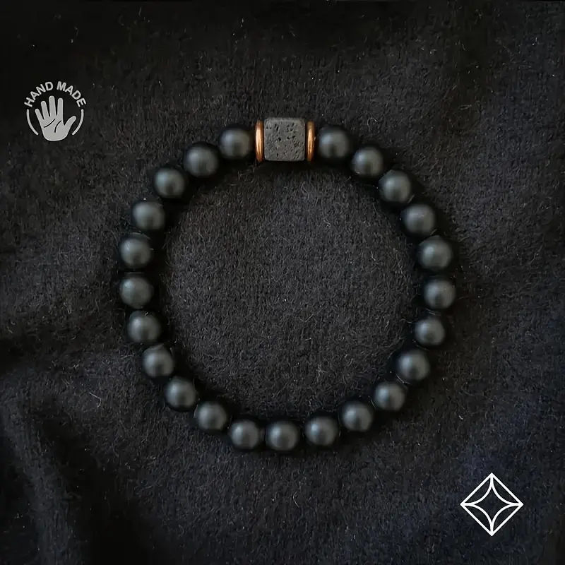 Natural Black Stone Beaded Bracelet for Men - Handmade, Adjustable, and Waterproof for Positive Energy Healing, One-Of-A-Kind