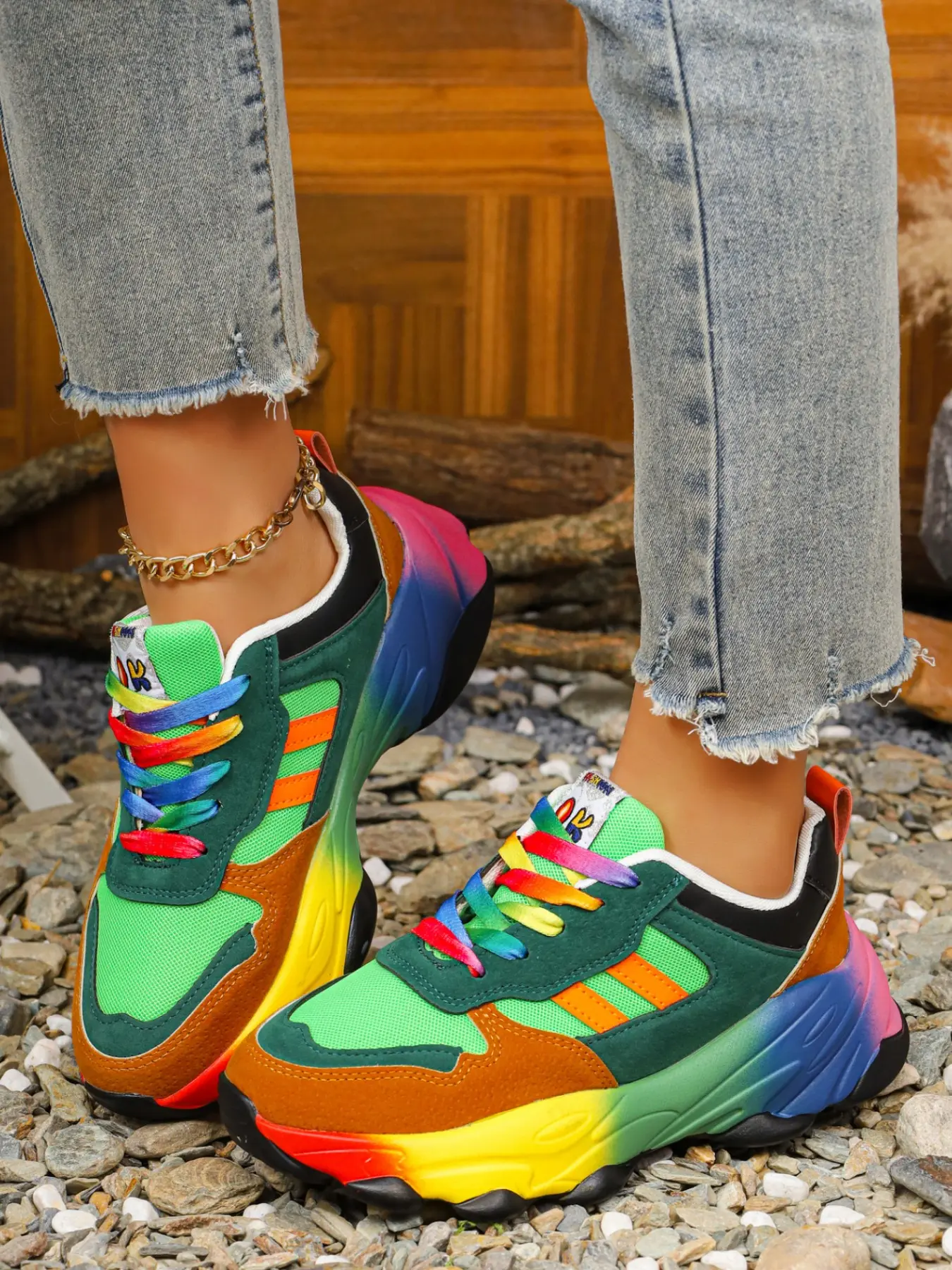 Thick Sole Rainbow Sneakers, Casual Sports Shoes, Height-Boosting and Slimming, Height Increasing Sneakers, Comfortable for Spring and Summer, High Street Appeal Shoes, Casual Trendy Sneakers