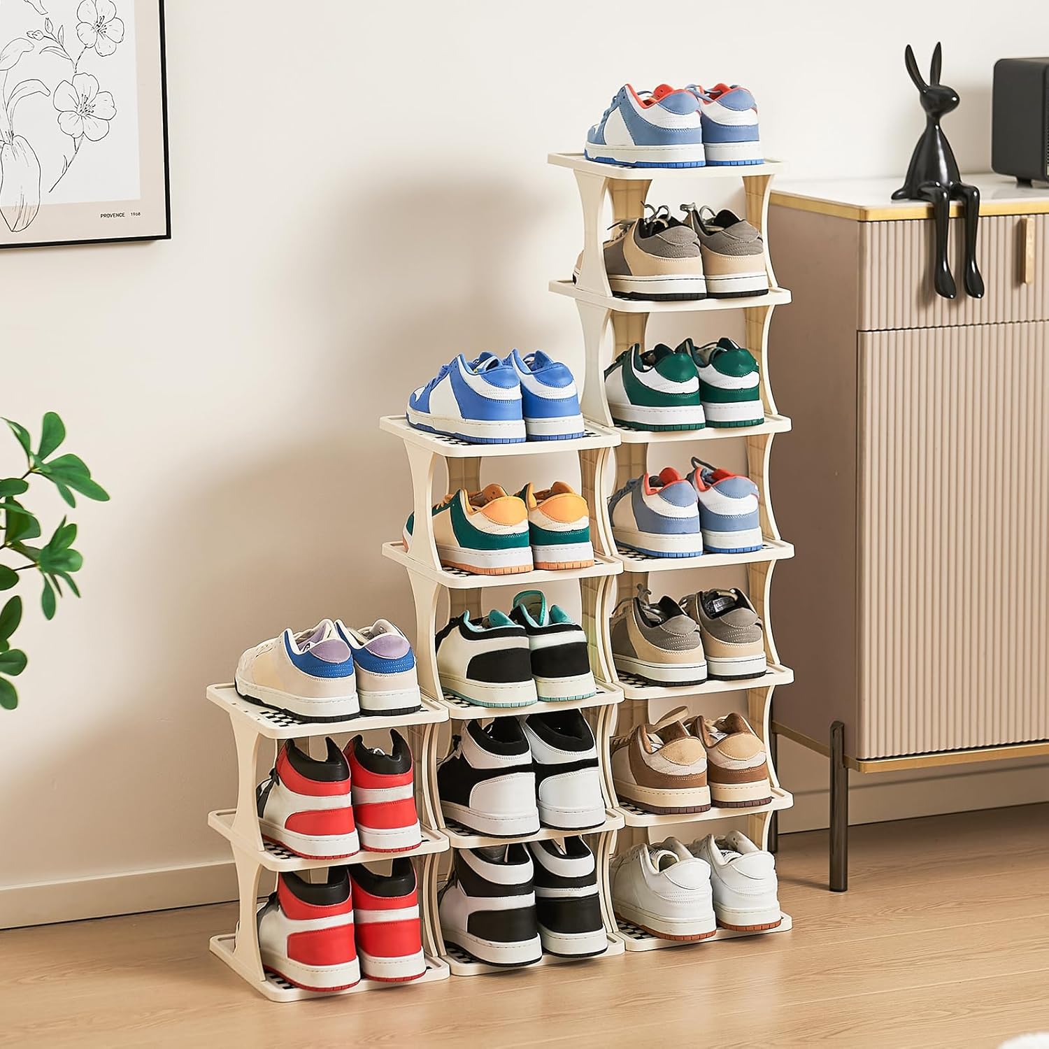Vertical Shoe Rack 3/4/6 Tier, Narrow Free Standing Shoe  for Closet, Entryway & Bedroom, Tall Plastic Narrow Shoe Rack for Small Spaces, Stackable Shoe  & Easy to Assemble (White/Yellow/Blue)   organizer   storage cabinet tall shoe rack