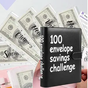 100 Envelopes Money Saving Challenge, 100 Envelope Challenge Binder, Easy and Fun Way to Save $5,050, Savings Challenges Budget Book Binder  (Black)
