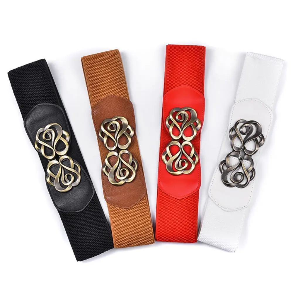 Women Stretchy Belts for Dresses – Vintage Elastic Wide Waist Belts, 4 Pack, 2.36″ Wide, Retro Stretch Waistband for Women – Fashion Cinch Belt for Dresses, Tunics, Cardigans, High-Waisted Pants
