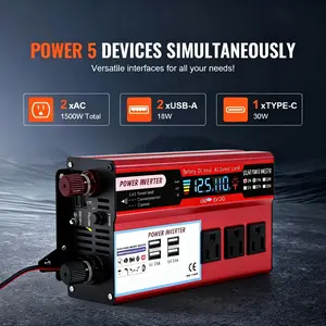 Car Inverter 5000W 12V DC to 110V AC with Efficient Cooling Fan, Power Converter for Car Van SUV Family Travel Outdoor Activities