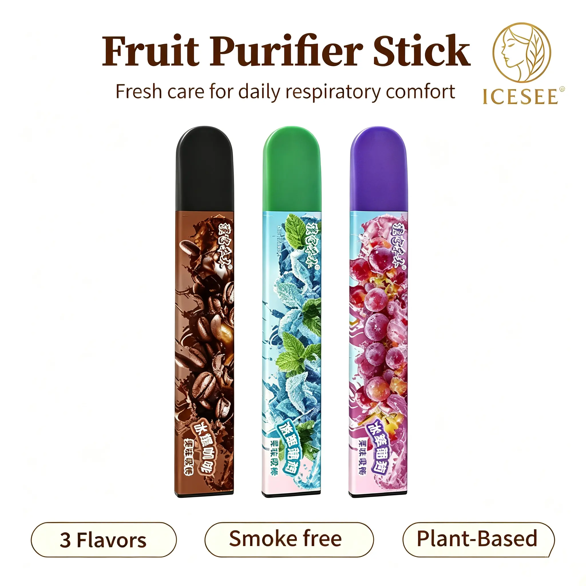 ICESEE Purifier Stick, Natural Botanical Aroma Stick, Assorted Fruit Scent for Daily Fresh Breath & Comforting Scent, Portable Fragrance Stick