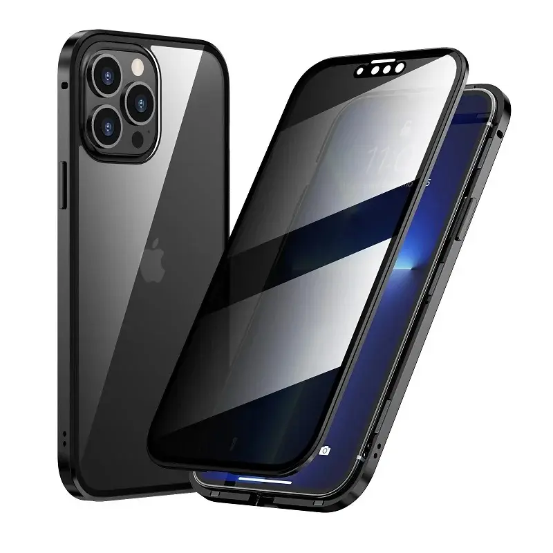 Privacy Double Sided Glass Cover for iPhone 16 15 14 13 12 11 17 Pro Max for iPhone X XR XS Max  SE2020 Metal Magnetic Case