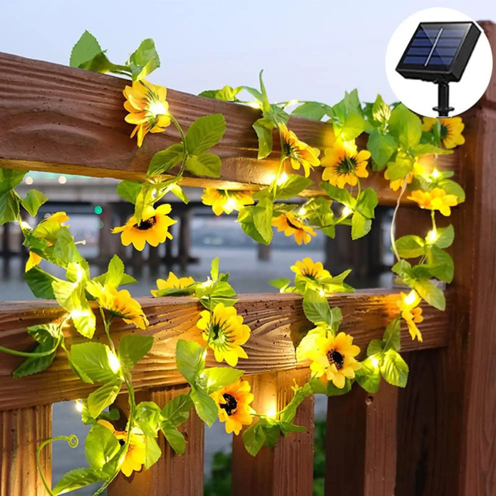 ISUNMEA Solar Sunflower String Lights - 16ft 50LED Waterproof Water Resistant Durable Fence Garden Lighting, Natural-Look Artificial Flower Garland, Versatile Outdoor Mood Decor Lamps