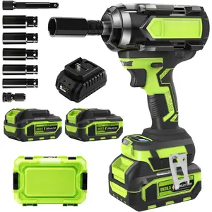 Cordless  Wrench 1/2 Inch, 1200N.m High Torque Brushless  , 21V Power  Driver with 2x4.0Ah , 3-Speed modes & LED Light, 5 Sockets for /Mower/Pickup//RV
