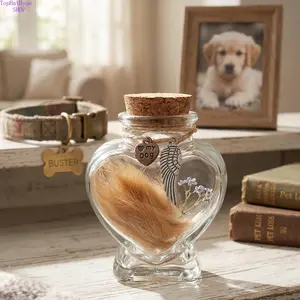 Dog Fur Memorial Jar, Heart-Shaped Glass Keepsake Bottle with Angel Wing Charm, Pet Hair Memorial Container for Dog Remembrance, Meaningful Pet Loss Sympathy Gift and Memory Preservation Keepsake