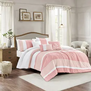 6-Piece Blush Pink Comforter Set – Modern Color Block Bedding with Accent Pillows, Soft Lightweight Comforter – Queen, King, Cal King