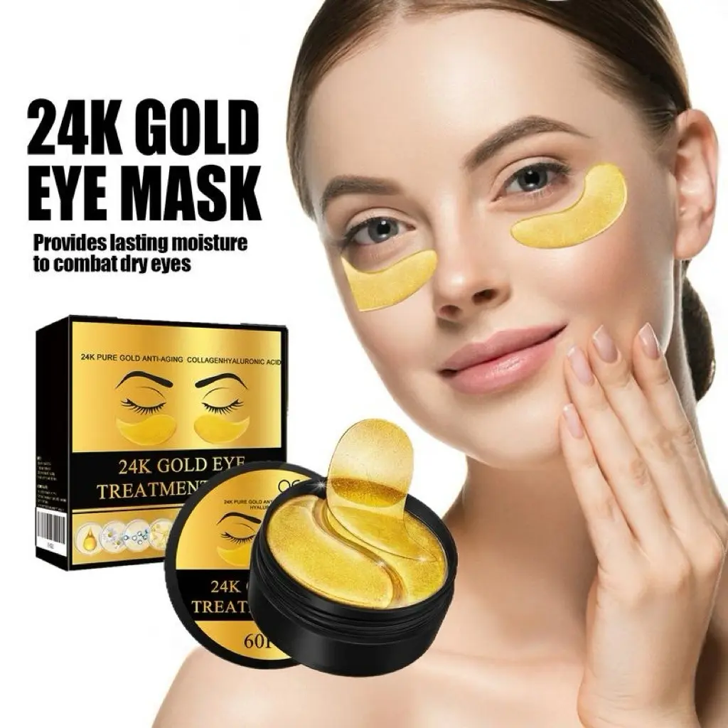 24K Gold Hyaluronic Acid Eye Mask, 60 Pcs/Set Collagen Tightening & Lifting Eyecare Patches, Brightening & Firming Under-Eye Treatment
