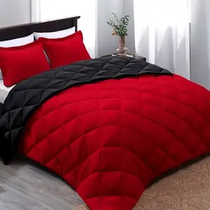 2/3pcs Reversible Comforter Bedding Set, Red And Black Comforter Set Queen/King Size, Bed Comforter Bed Set For All Seasons, 1 Comforter And 1/2 Pillow Shams, The Best Dormitory Bedding Gifts For The New School Year.