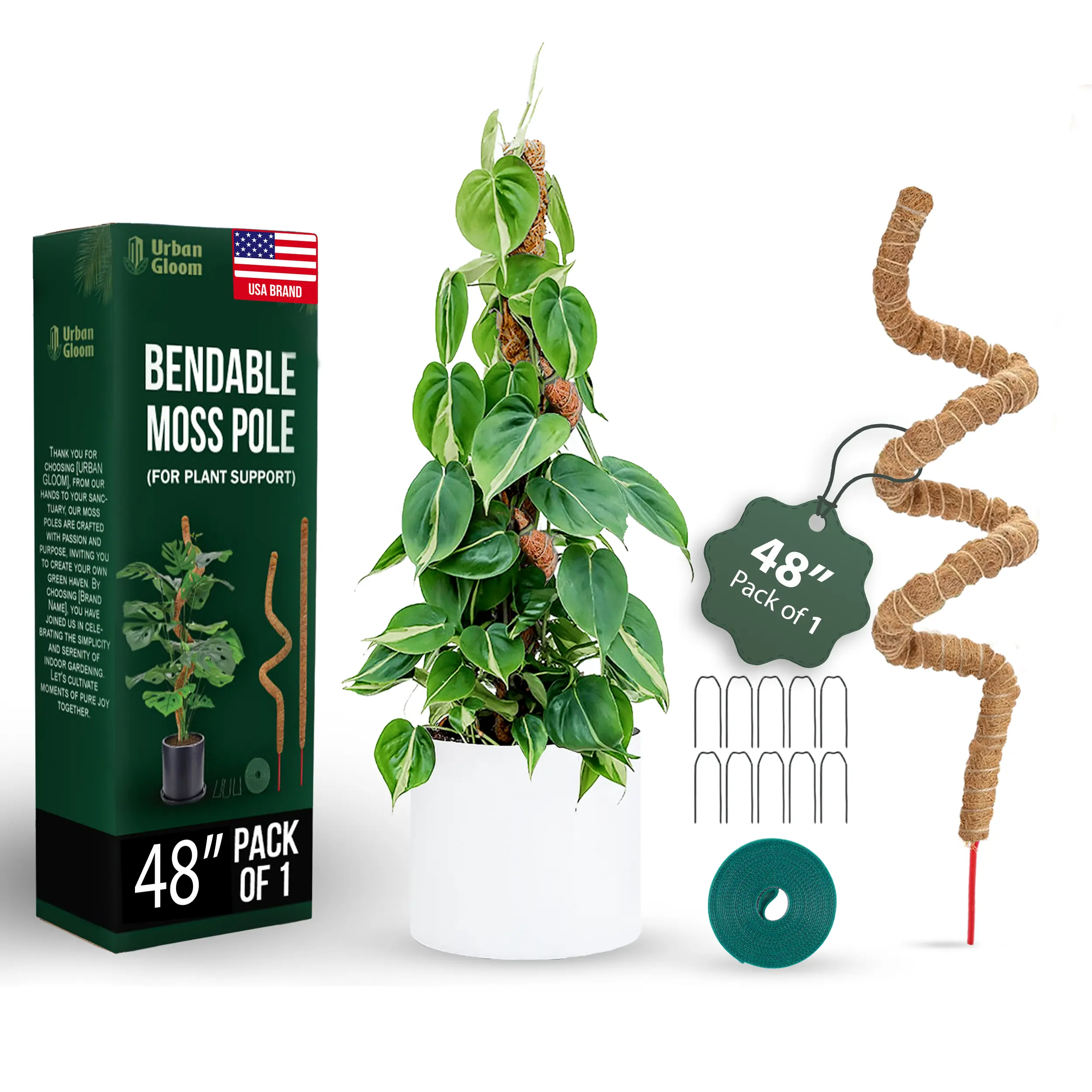 Bendable Moss Pole 48 Inch for Monstera & Climbing Plants – Pack of 1 Coco Coir Moss Poles for Indoor Plant Support, Trellis Pole for Pothos, Philodendron, Tall Plant Stakes for Home Gardeners