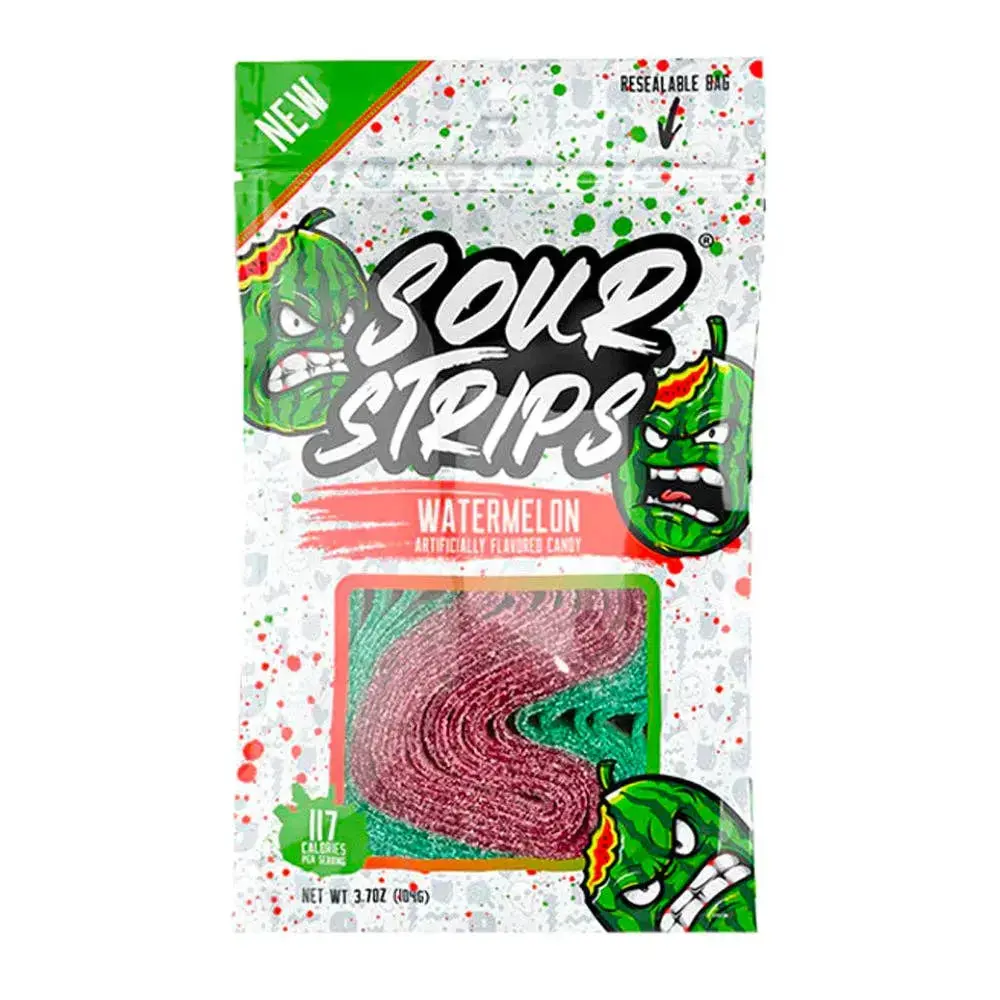 Tangy Watermelon Flavor Bite-Sized Chewy Sour Strips Candies, 3.4oz Sweet Snack Treat