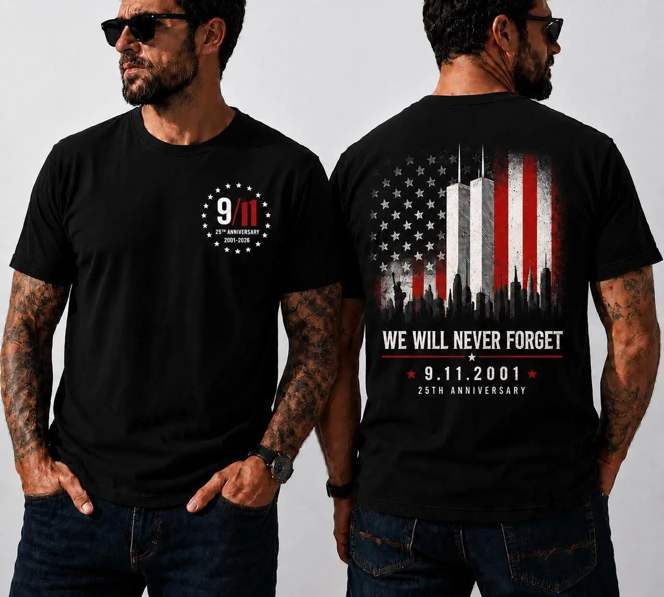 Never Forget 25th Anniversary Patriotic Shirt, 911 Anniversary T-Shirt, We Will Never Forget Tee, September 11 Memorial T-Shirt, Unisex Fit