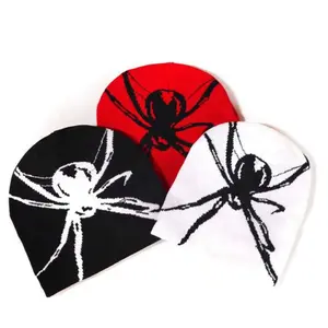 Fashion Knitting Spider Web Design Hat for Men Women Pullover Pile Cap Y2k Goth Warm Beanie Hats New Hip-hop Street Cap Black & White