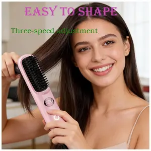 2026 Upgraded Wireless Straight Hair Brush, Go Brush - Pro for Short Hair,Supports 30 Second High Temperature, 3 Temperature Settings, 2500mAh USB-C Rechargeable, Avoiding Rough Styling (Pink)