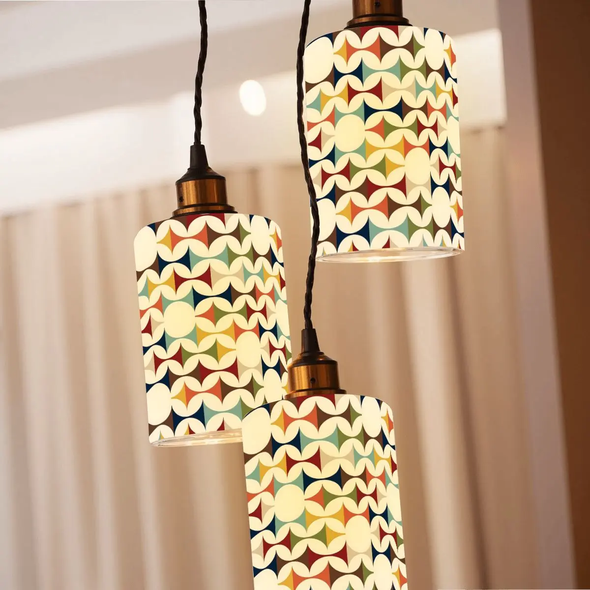 Mid Century Modern Scandinavian Geometric Diamond Designed Cylindrical Glass Lampshades