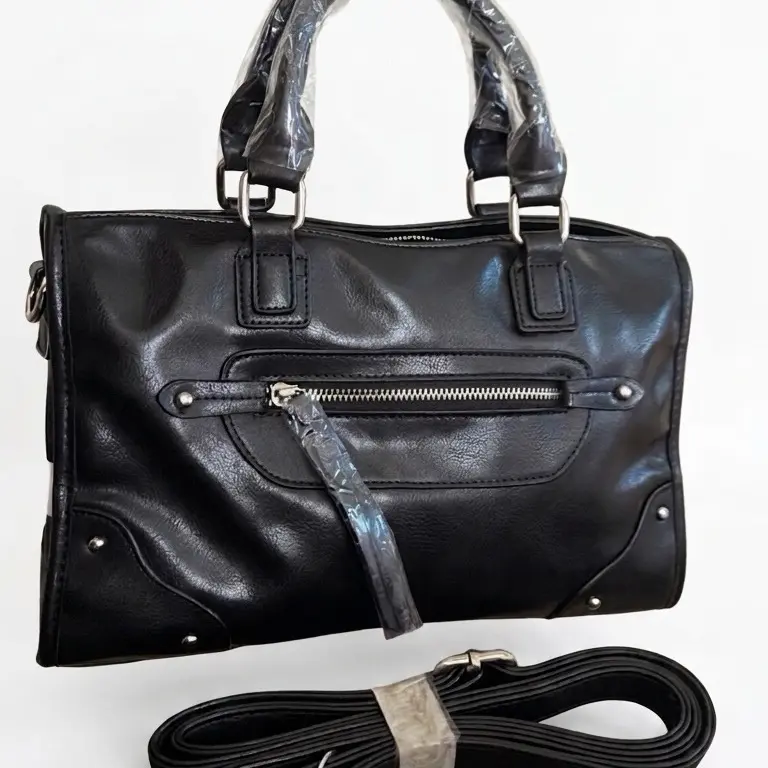 Black Moto Satchel Bag - Y2K Trendy Faux Leather Purse with Adjustable Strap, Crossbody & Top-Handle Options