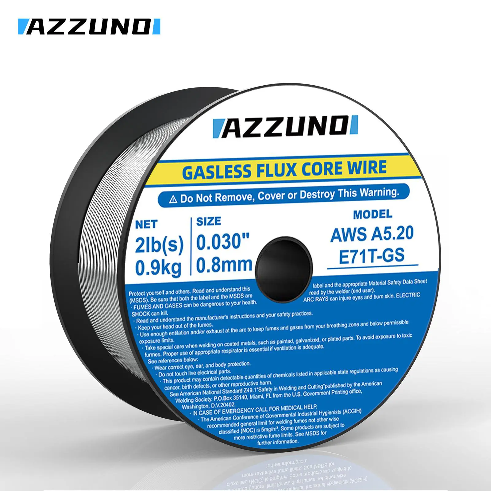 AZZUNO E71T-GS Airless Self-Protected Flux-Cored Wire, 0.8mm Small Plate Type, 0.9kg Gas-Free Option for Maintenance, Stable Low-Splash Accessory for Welder Machine, Wire Spool